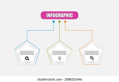 Pentagon vector design template icon for illustration. Planning timeline three steps, options infographic design template. Creative concept planning used for web banner, diagram, layout, workflows.