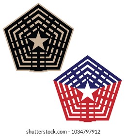 Pentagon vector illustration in black and tan, and red white and blue versions