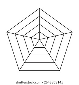 Pentagon web diagram. Radar chart pattern. Five point vector. Assessment grid design.