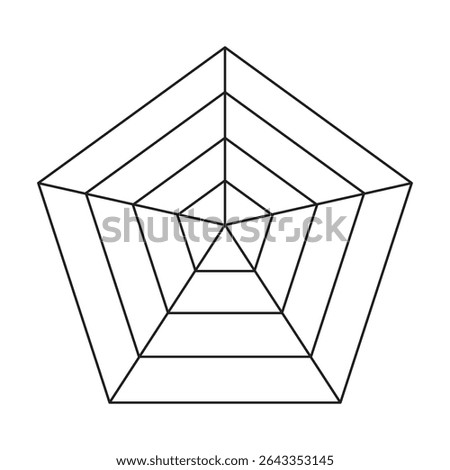 Pentagon web diagram. Radar chart pattern. Five point vector. Assessment grid design.