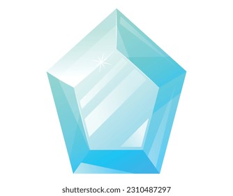 Pentagonal blue glowing realistic gemstone. Vector isolated cartoon precious treasure, expensive royal topaz.