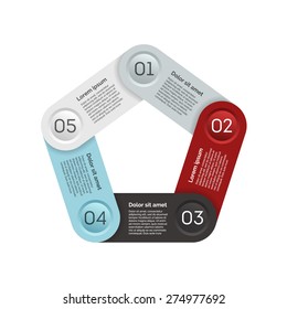 Pentagonal business presentation template with text areas. Infographic design element with 3 options, parts, steps or processes