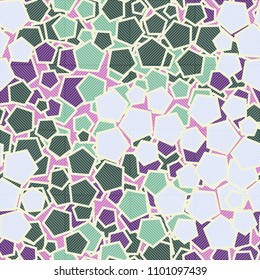 Pentagonal camouflage. Seamless pleasant texture. Chaotic paints. The diagonal grid is divided by squares.