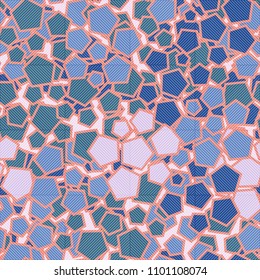 Pentagonal camouflage. Seamless pleasant texture. Chaotic paints. The diagonal grid is divided by squares.