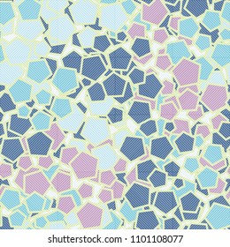 Pentagonal camouflage. Seamless pleasant texture. Chaotic paints. The diagonal grid is divided by squares.