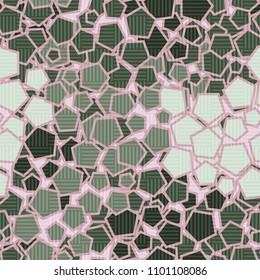 Pentagonal camouflage. Seamless texture. Chaotic paints. A grid consisting of striped squares