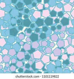Pentagonal camouflage. Seamless texture. Chaotic paints. A grid consisting of striped squares