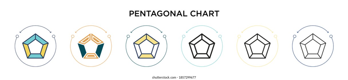 Pentagonal chart icon in filled, thin line, outline and stroke style. Vector illustration of two colored and black pentagonal chart vector icons designs can be used for mobile, ui, web