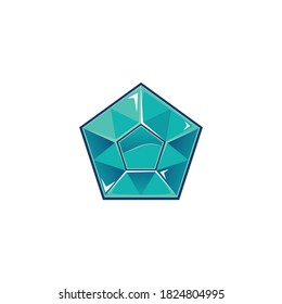Pentagonaler Diamant oder blaues Topaz-Gemeinsymbol, Cartoon-Vektorgrafik einzeln auf weißem Hintergrund. Zierelement aus Rhineston oder Mineralkristall.