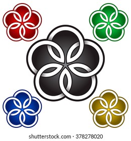 Pentagonal flower logo template in Celtic knots style. Tribal tattoo symbol. Silver ornament for jewelry design and samples of other colors.