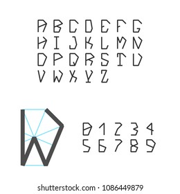 Pentagonal Geometric Typeface. Font. Alphabet And Digits. ABC. Vector