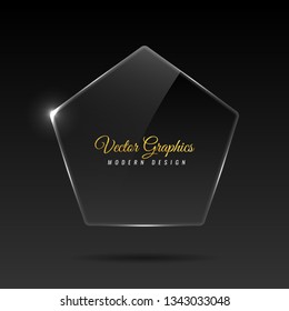 Pentagonal glass banner. Transparent billboard with highlights. EPS10 vector