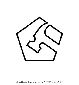 Pentagonal Hammer Logo Icon, Line Art Style Illustration