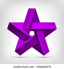 Pentagonal illusion star. Five-pointed unreal purple shape, nonexistent geometry object, abstract vector design