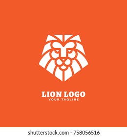 Pentagonal lion head logo template design. Vector illustration.