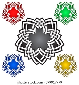 Pentagonal logo symbol in Celtic style. Tribal tattoo symbol. Silver stamp for jewelry design and samples of other colors.