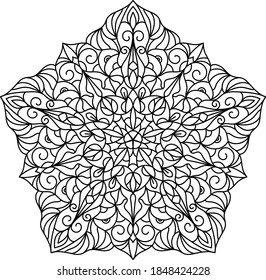 Pentagonal mandala with an openwork pattern. you can use a coloring book for meditation or a template for cutting