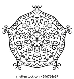 Pentagonal ornamental mandala for coloring book Isolated design element Vector illustration
