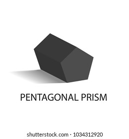 Pentagonal prism geometric figure of black color that casts shape. Three-dimensional form with side in shape of pentagon isolated vector illustration.