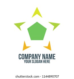 pentagonal star and abstract concept. logo, icon, idea, symbol and brand for company, corporate, foundation, business, startup and enterprise