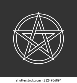 Pentagonal star graphic pentagram. Five pointed star sign isolated on black background. Tattoo or print template. Vector illustration