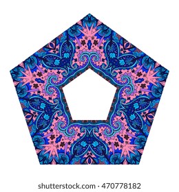Pentagonal vintage frame with pink star  isolated on a white background.