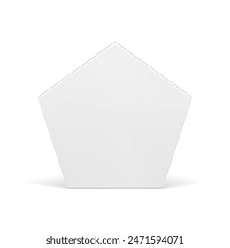 Pentagonal wall white glossy vertical geometric basic foundation 3d decor element realistic vector illustration. Polygonal architecture angled platform metallic base foundation front view isolated