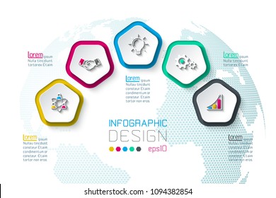 Pentagons label infographic with 5 steps.