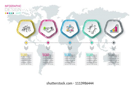 Pentagons label infographic with 5 steps.
