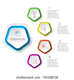 Pentagons label infographic with 5 steps.