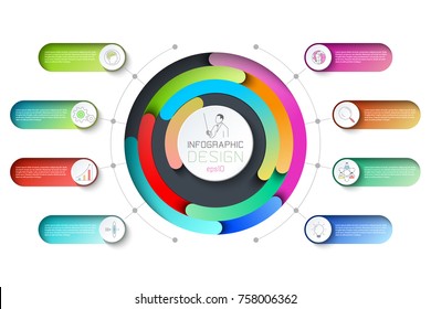 Pentagons label infographic with 8 steps.