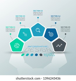 Pentagons label infographic on vector art.