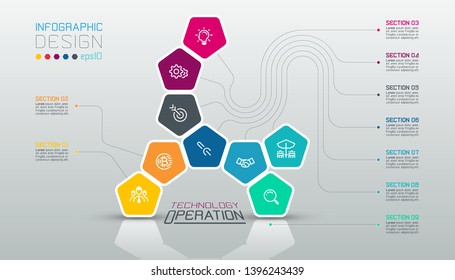 Pentagons label infographic on vector art.