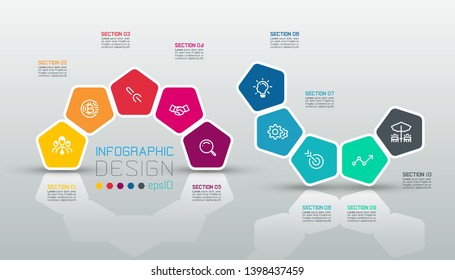 Pentagons label infographic on vector art.
