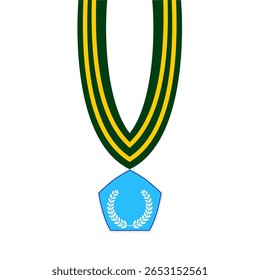 Pentagon-shaped medal with green ribbon, used for military honors and recognition, flat art design style.
