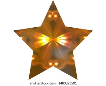 Pentagram abstract background with glowing gold metal strips. Trendy soft color art. Isolated style of 80th. Orange and yellow smooth elegant colored, and easy editable modern gradient template.