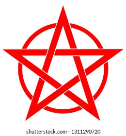 Pentagram blutroter runischer Zauberkreis. Satanisches Zeichen, Zaubersprudel. Pentalpha, Pentangle