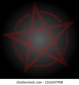 Pentagram blood red runic spell circle. Satanic sign, Magic casting ring. Pentalpha, Pentangle