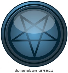 Pentagram Blue Glossy Round Sign, Vector Illustration isolated on White Background.