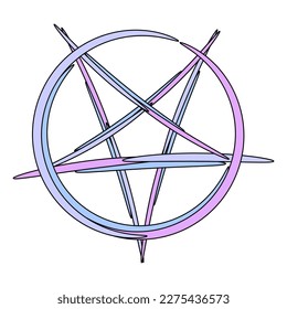 Pentagram brush stroke. Gothic design for prints. Comic style illustration. T-shirt print for Horror or Halloween. Hand drawing illustration isolated on background. Vector EPS 10.