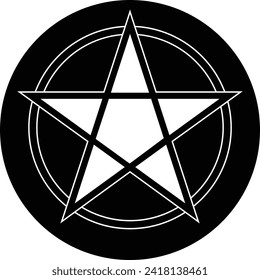 Pentagram button black circle on white background. Vector illustration.