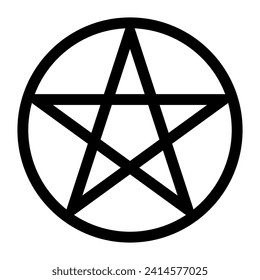 Pentagram circumscribed by a circle. Five-pointed star sign. Magical symbol of faith. Simple flat black illustration.