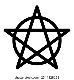 Pentagram circumscribed by a circle. Five-pointed star sign. Magical symbol of faith. Simple flat black illustration.