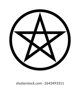 Pentagram circumscribed by a circle. Five-pointed star sign. Magical symbol of faith. Simple flat black illustration.