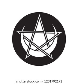 Pentagram with crescent moon vector symbol. Pagan Pentagram icon.