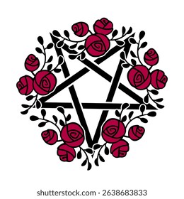 Pentagram decorated with roses on a white background