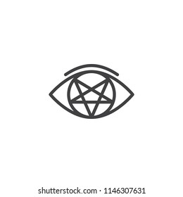 Pentagram eye outline icon. linear style sign for mobile concept and web design. Eye Of evil simple line vector icon. Symbol, logo illustration. Pixel perfect vector graphics