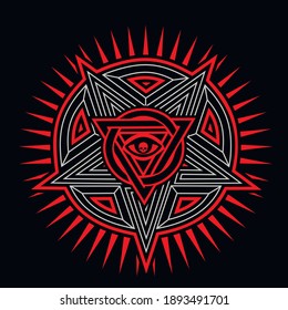 pentagram with Eye of Providence, grunge vintage design t shirts
