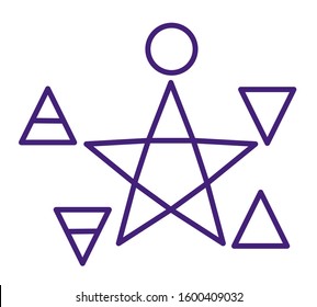 Pentagram with Five Elements Flat Outline Icon Symbol Design. Vector illustration isolated on white background. Spirit, Air, Earth , Fire and Water.