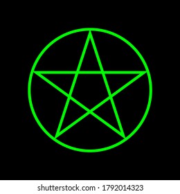 Pentagram five-pointed star green color. Magic sign. Vector Illustration